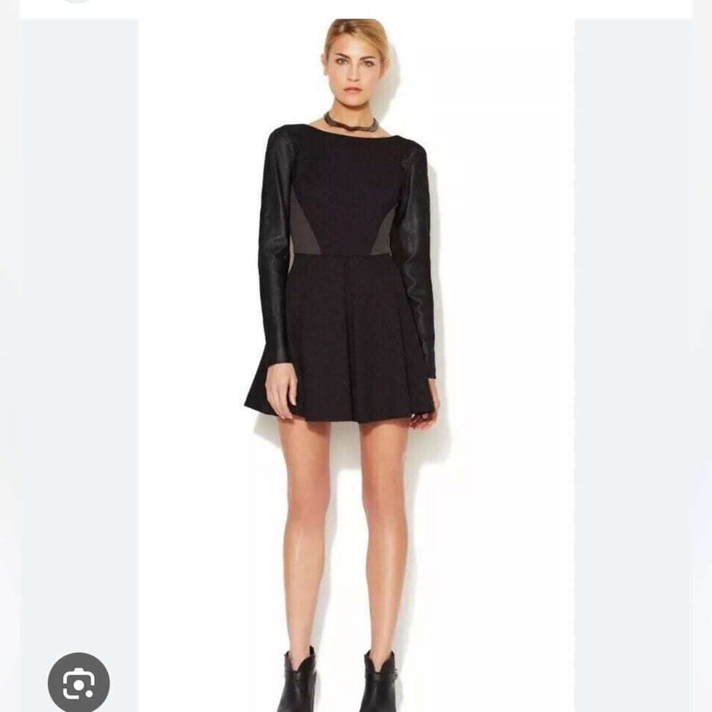 Stella & Jamie sexy knit & leather long sleeve dress w/V back vamp cute goth Sm